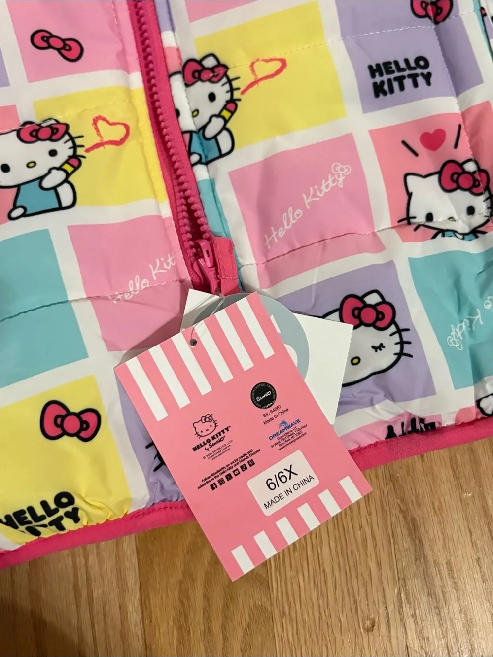 Hello Kitty Reversible Puffer Jacket NEW 6/6X 7/8 Hooded Coat Kids Full Zip